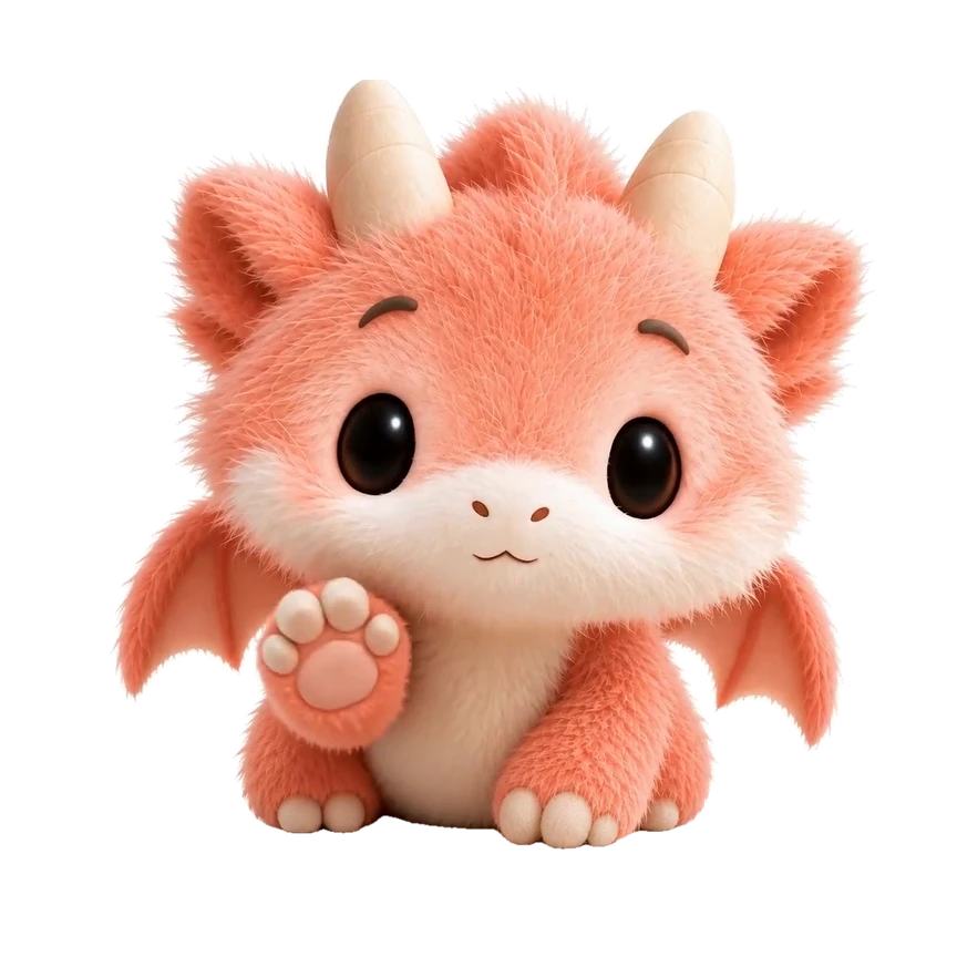 Peilo, a little dragon, raising a paw to say hello